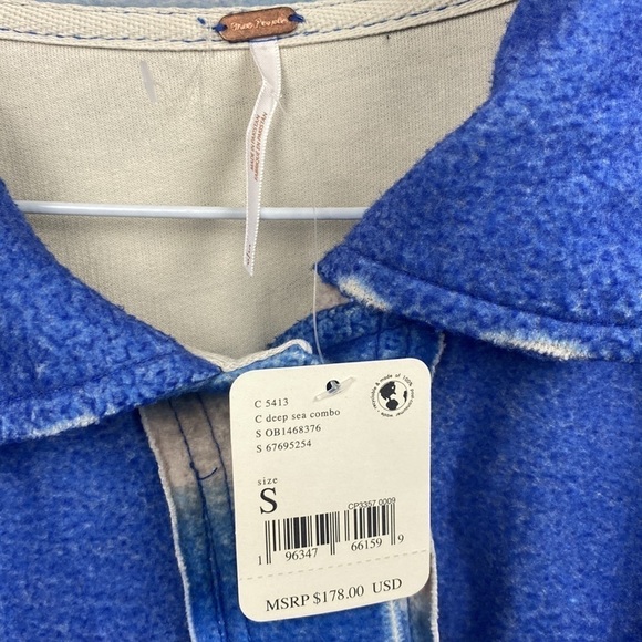 Free People Printed Ruby Jacket - Deep Sea Combo Blue Shacket - NWT Size Small - Picture 7 of 16
